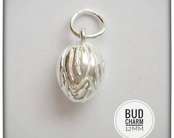 6 Flower bud charms antique silver tone F99