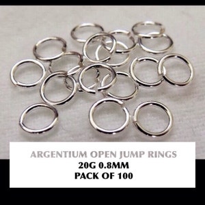 100 x 0.8mm Argentium Silver Open Jump Rings (AWG 20)  - Saw Cut and Tumbled Polished