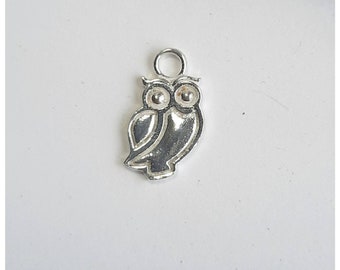 Sterling Silver Owl Charm 11mm - Sterling Silver Owl Charm - Owl Charm - Owl Pendant - Silver Owl Charm - Bird Charm