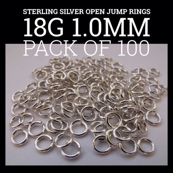 100 x 1.0mm Sterling Silver Jump Rings (AWG 18)  - Saw Cut and Tumbled Polished
