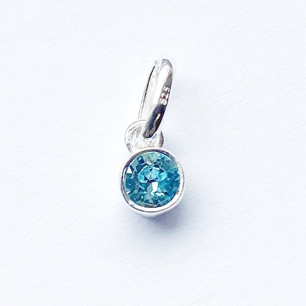 Swarovski Crystal Aquamarine Charm 4-5mm - Lunette Set Crystal Aquamarine Charm - Mars Birthstone - Aquamarine Birthstone Charm