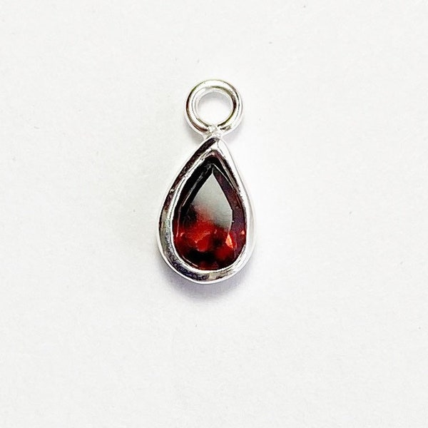 Garnet Bezel Set Sterling Silver Teardrop 11mm Charm