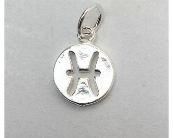 Sterling Silver Zodiac Pisces Charm 10mm - Silver Charm - Silver Pisces Charm - Sterling Silver Zodiac Charm