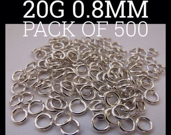 500 x 0.8mm Sterling Silver Jump Rings (AWG 20)  - Saw Cut and Tumbled Polished