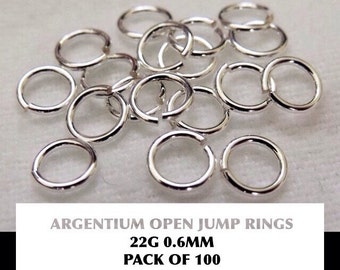 100 x 0.6mm Argentium Silver Open Jump Rings (AWG 22)  - Saw Cut and Tumbled Polished