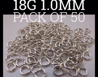 50 x 1.0mm Sterling Silver Jump Rings (AWG 18)  - Saw Cut and Tumbled Polished