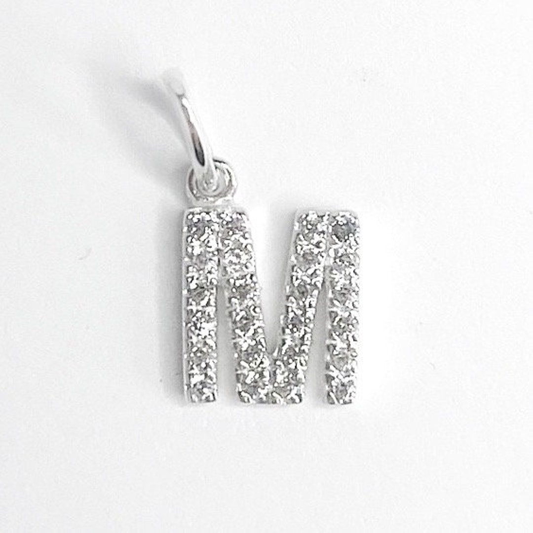 10mm Alphabet Letter M Charm With Cubic Zirconia Sterling Etsy