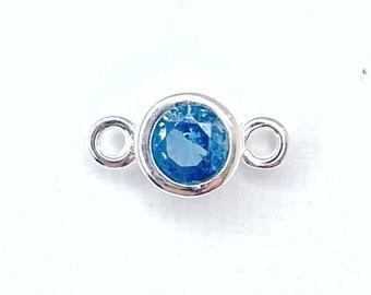 Silver CZ Sapphire Colour Connector 4-5mm - Bezel Set CZ Sapphire Connector - September Birthstone Connector - September Birthstone Charm