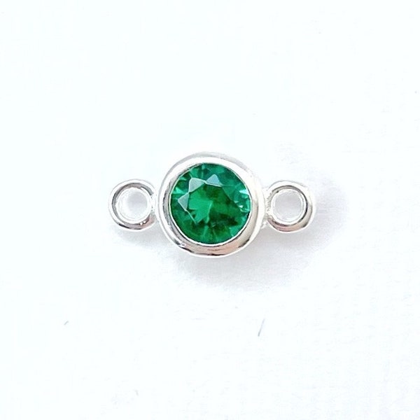 Silver CZ Emerald Colour Connector 4-5mm - Bezel Set CZ Emerald Connector - May Birthstone Connector - May Birthstone Charm