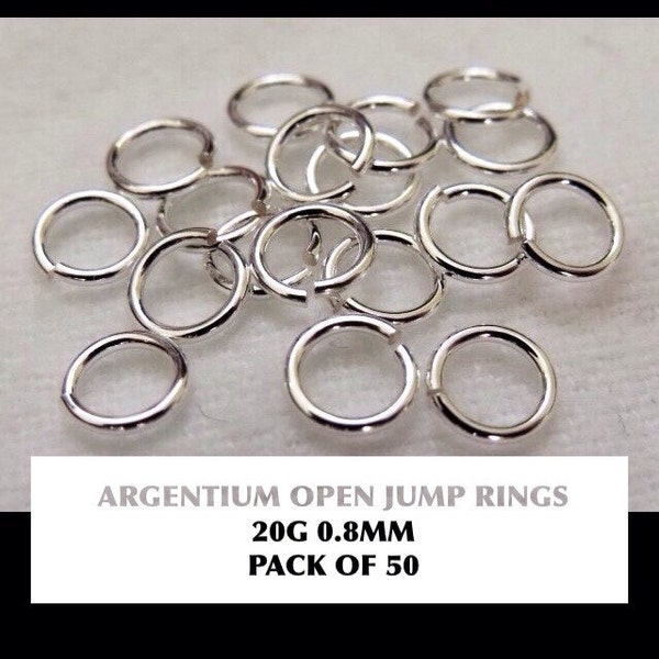 50 x 0.8mm Argentium Silver Open Jump Rings (AWG 20)  - Saw Cut and Tumbled Polished