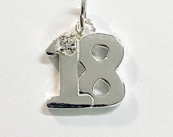11mm Sterling Silver 18th Birthday Charm with Crystal - Silver 18th Birthday Charm - Sterling Silver 18th Charm - Silver 18th Charm