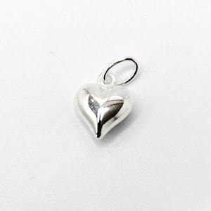 9mm Sterling Silver Puffed Heart Charm - Puffed Heart Charm - Silver Puffed Heart