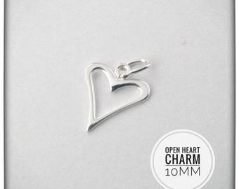 Sterling Silver Open Heart Charm 10mm - Silver Heart Charm - Heart Charm - Sterling Silver Heart Charm - Open Heart Charm