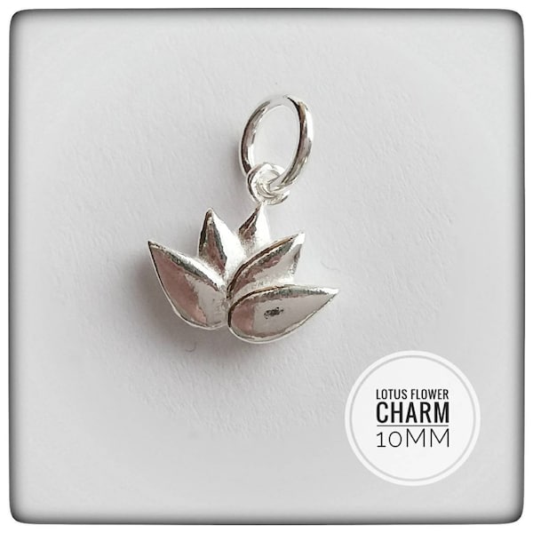 Sterling Silver Lotus Flower Charm 10mm - Silver Charm - Silver Lotus Flower Charm - Sterling Silver Charm