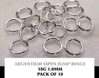 10 x 1.0mm Argentium Silver Open Jump Rings (AWG 18)  - Saw Cut and Tumbled Polished