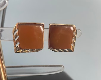 Vintage Brown Lucite Gold Tone Clip On Earrings