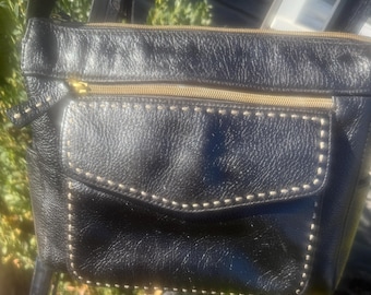 Valerie Stevens Black Pebbled Leather Organizer Crossbody Bag