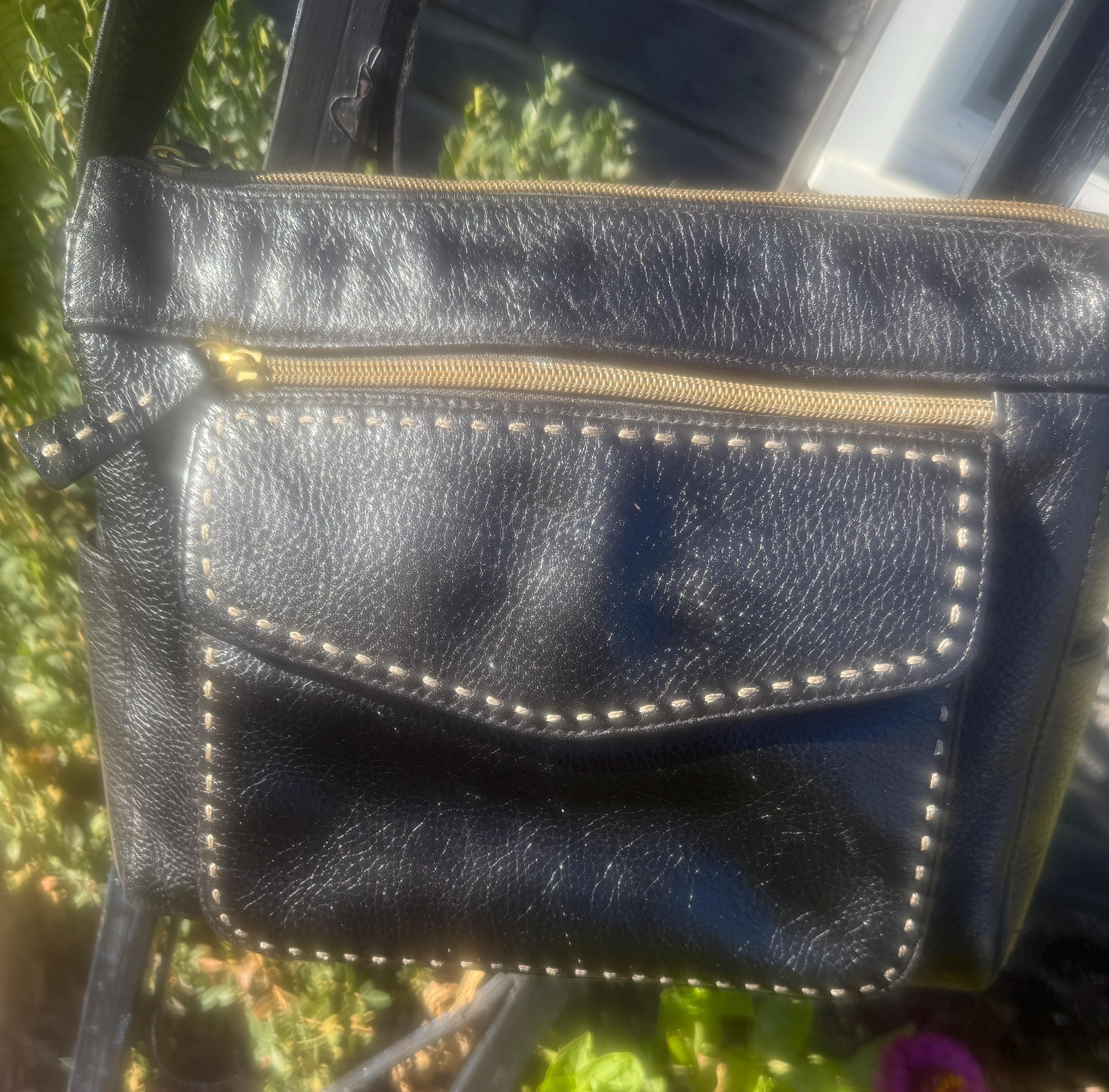 Valerie Stevens Black Pebbled Leather Organizer Crossbody 