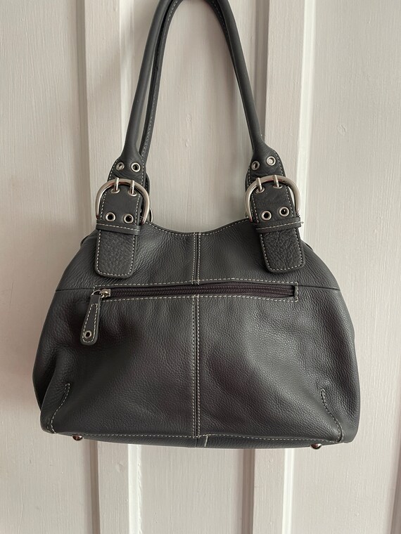 Tignanello Gray Pebbled Leather Bucket Bag