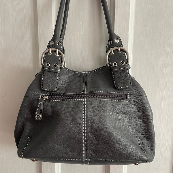Tignanello Gray Pebbled Leather Bucket Bag
