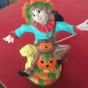 Lighted Vintage Ceramic Scarecrow Halloween Figurine