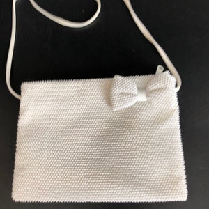 Lemured vintage small white beaded handbag with bow