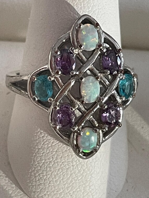 Opal Blue topaz amethyst statement ring - image 2