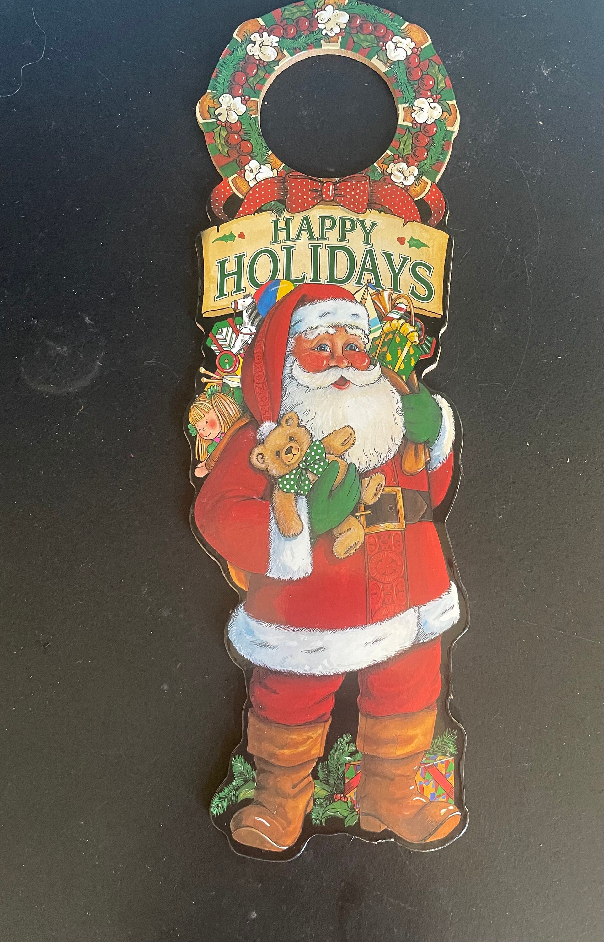 Vintage Door Knob Hanger Winking Santa Claus Merry Christmas Pot