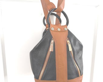 Valentina Two Tone Black Brown Leather Convertible Sling 