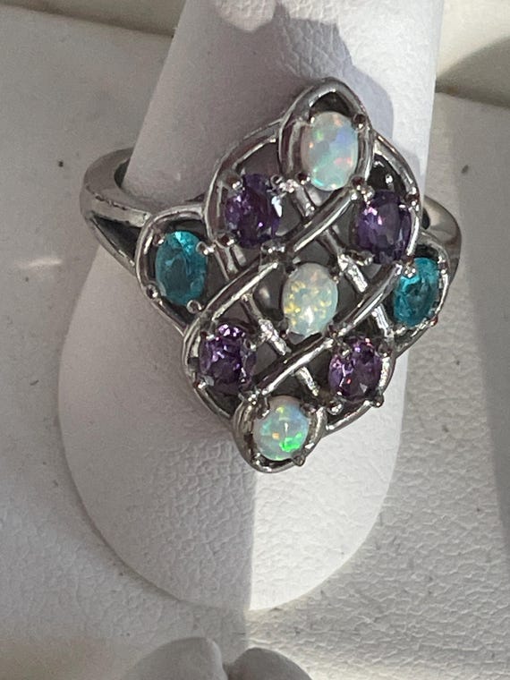 Opal Blue topaz amethyst statement ring - image 5
