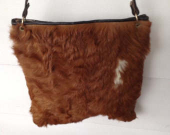 Vintage Brown Curly Fur Leather Shoulder Handbag