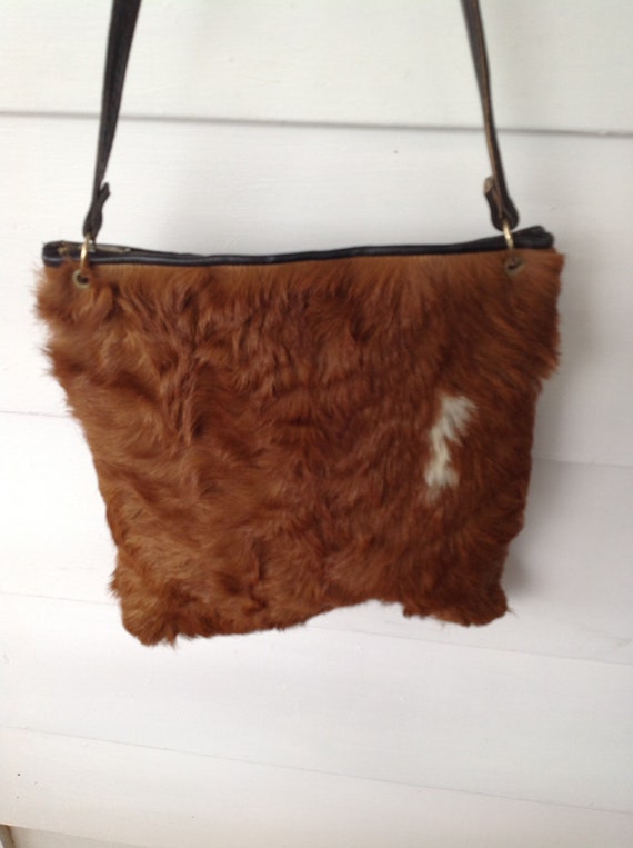 Vintage Brown Curly Fur Leather Shoulder Handbag