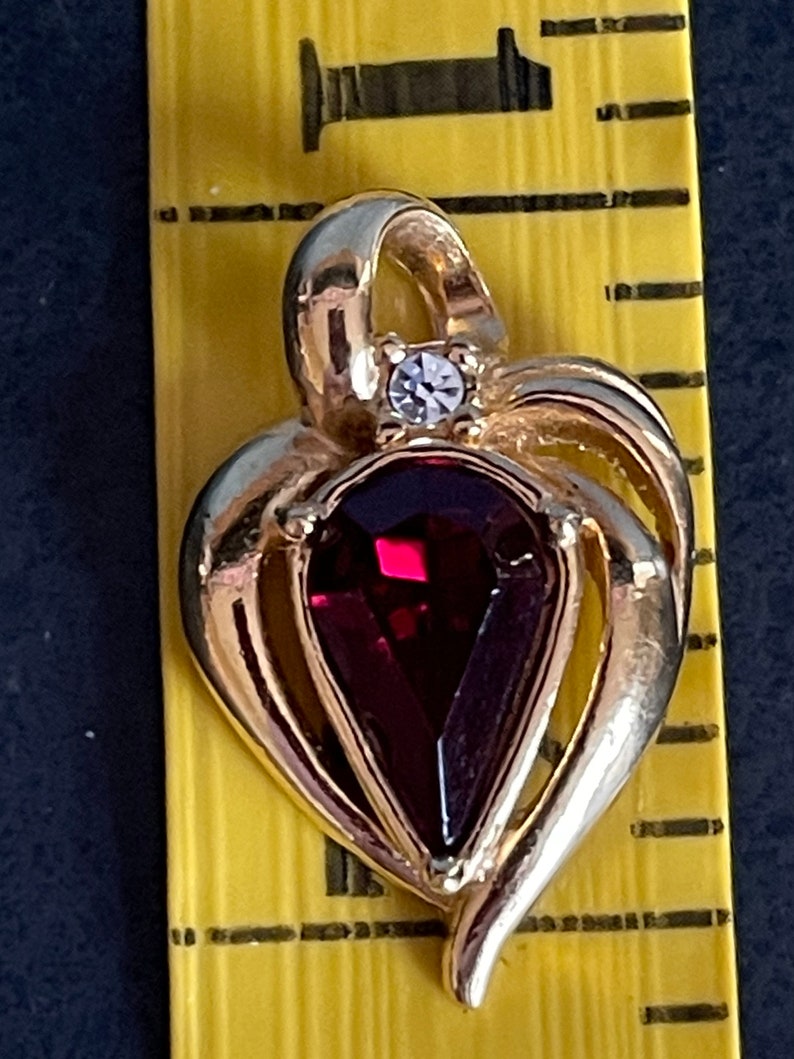 Pendant Only Vintage Avon Red Stone Heart Shaped Gold Tone Pendant