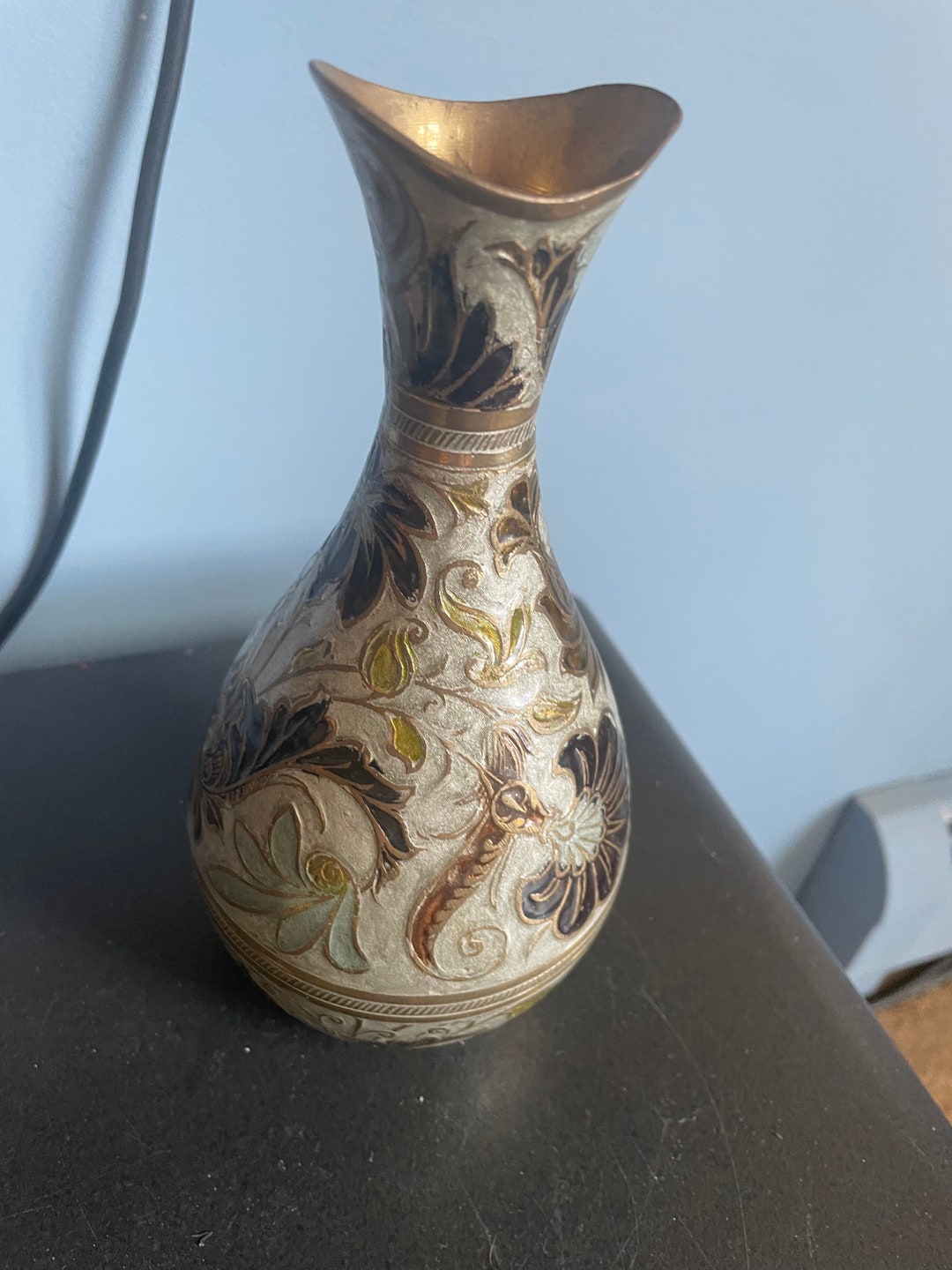 Vintage Metal Etched Vase Made in India Etsy