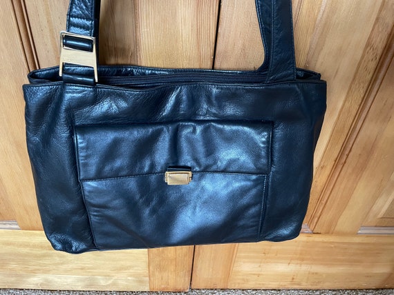 Perlina Black Leather Tote Bag Handbag Shoulder - image 1
