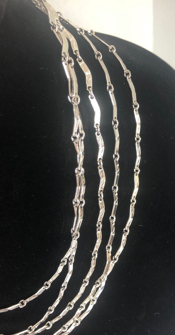 Vintage Five Strand Silver Tone  Metal Necklace - image 3