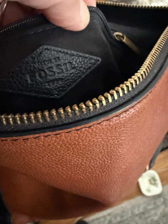 Fossil two tone color block black brown leather c… - image 12