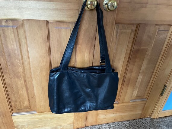 Perlina Black Leather Tote Bag Handbag Shoulder - image 4