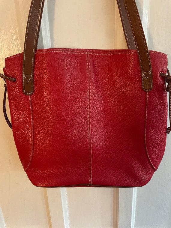 Valerie Stevens Red/Brown Pebbled Leather Tote Sho