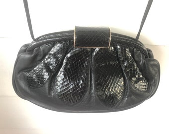 Lisette of NYC and Florence Black leather hinged crossbody bag
