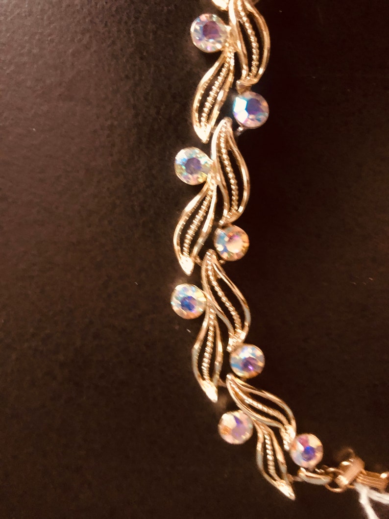 Vintage Lisner Gold Tone Choker Necklace AB Crystals
