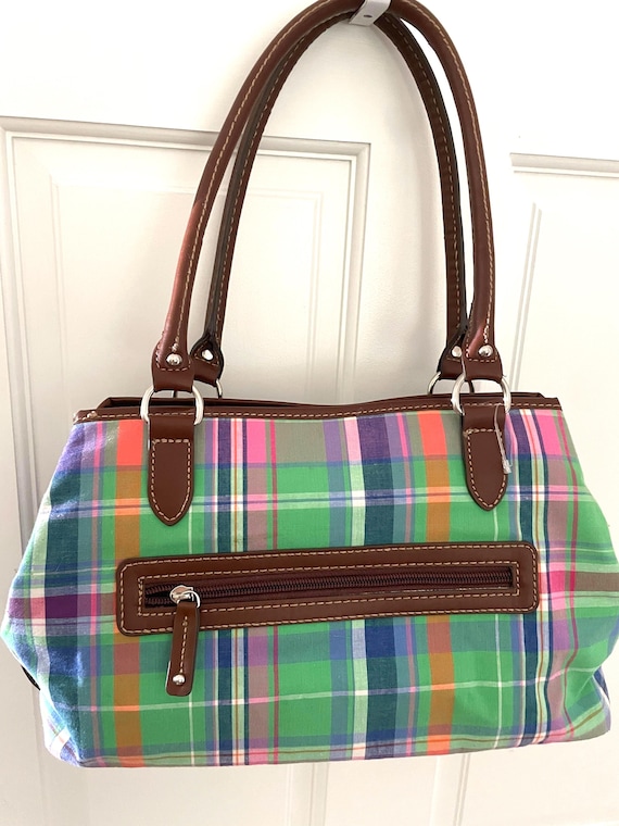 Chaps Multicolor Bright colored plaid Shoulder Ba… - image 5