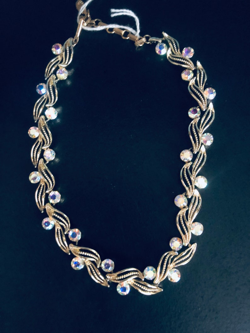Vintage Lisner Gold Tone Choker Necklace AB Crystals