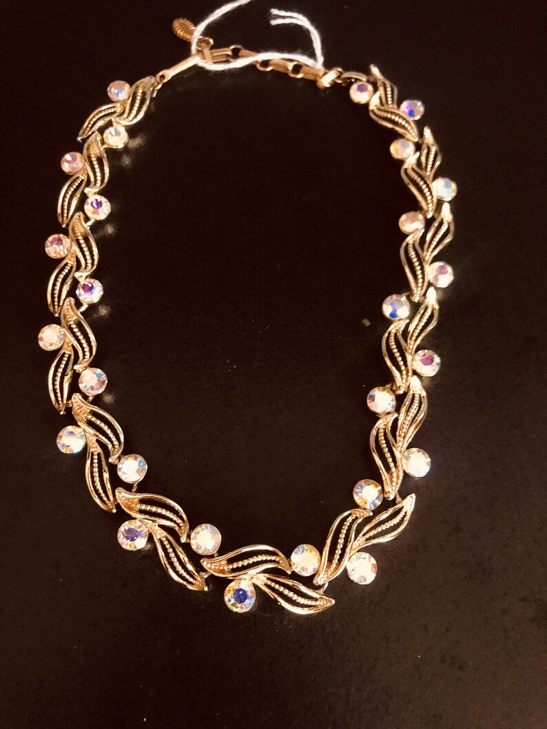 Vintage Lisner Gold Tone Choker Necklace AB Crystals
