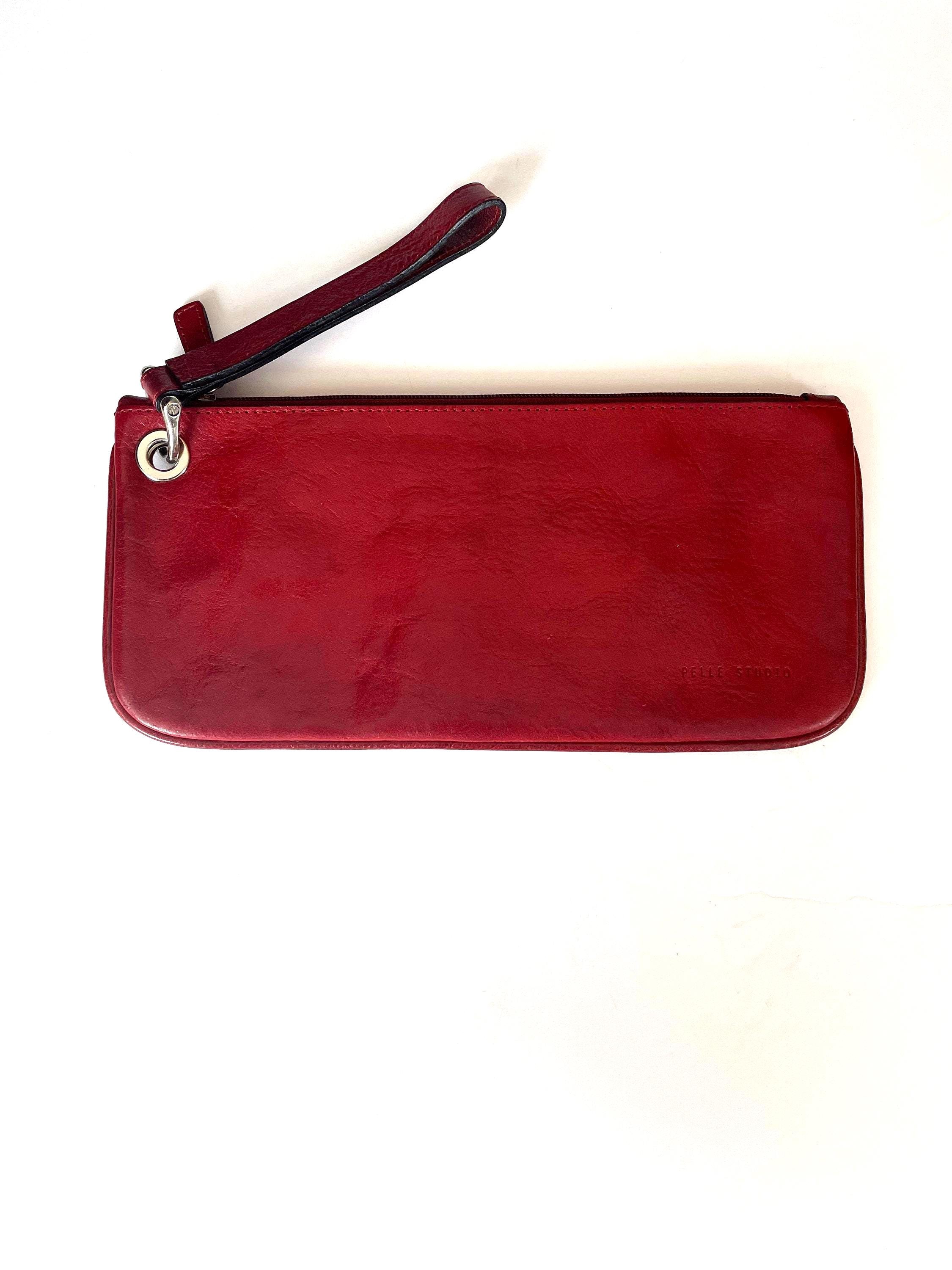 Pelle Studio Dark Distressed Leather Wristlet Bag Purse