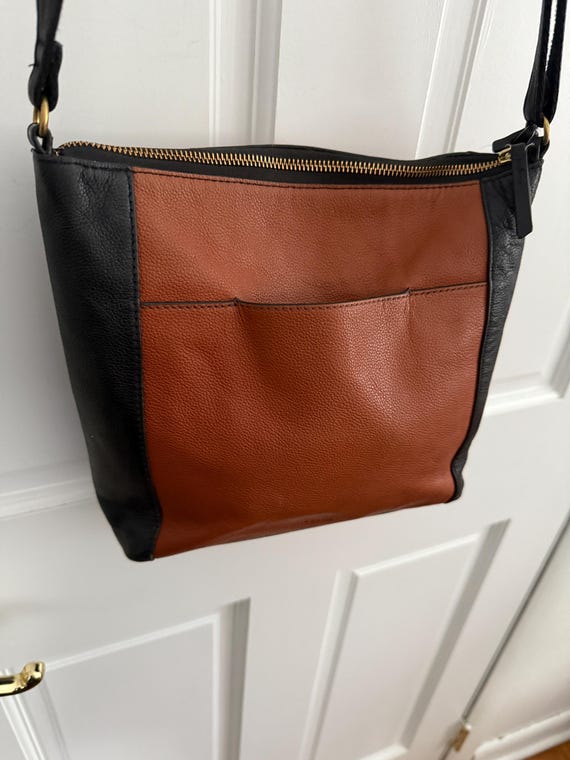 Fossil two tone color block black brown leather c… - image 9