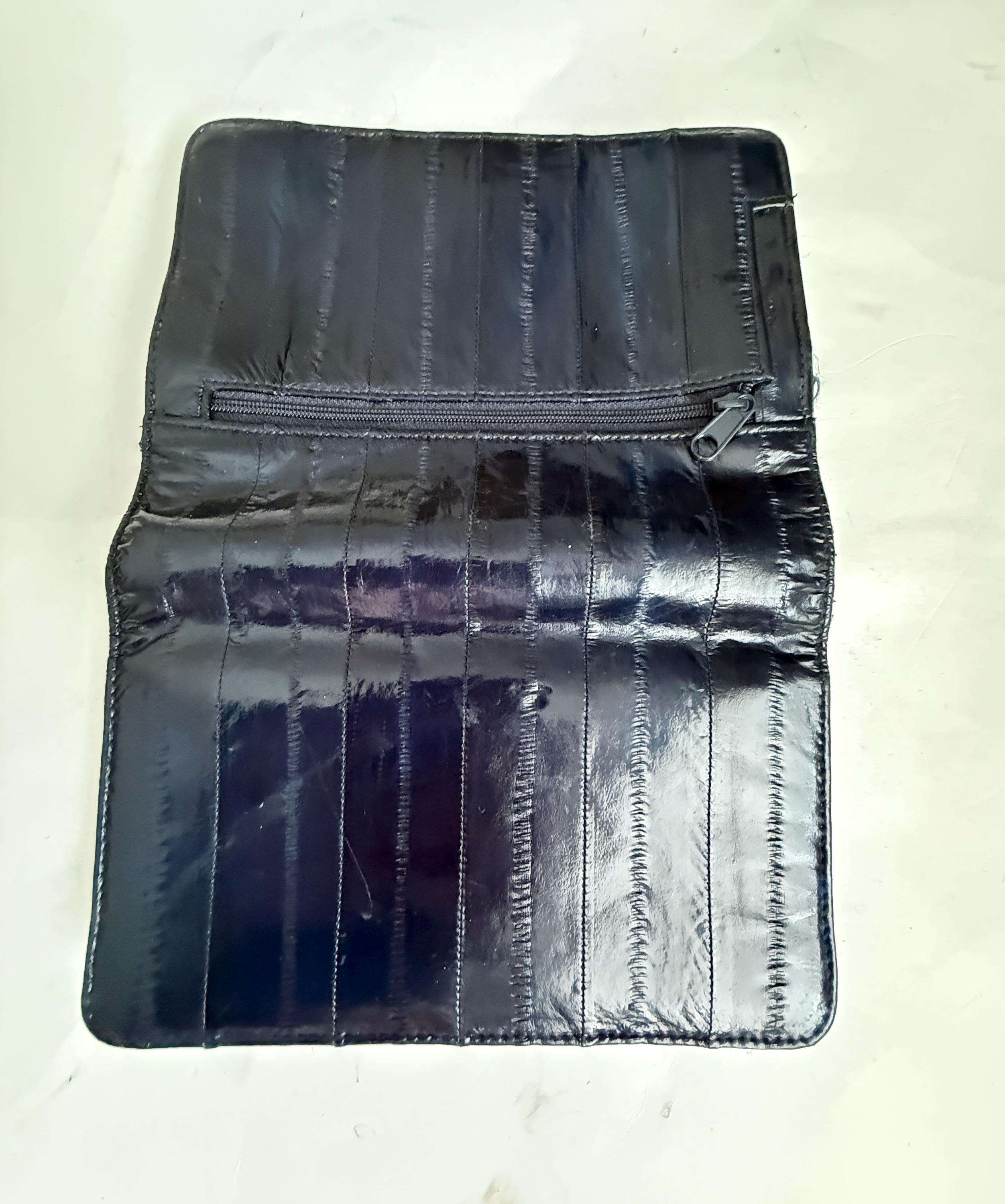 Vintage 1980s Genuine Eel Skin Double Coin Purse – Tan/Brown Stripes (Women's)