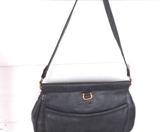 Vintage Gray Leather Shoulder bag purse handbag