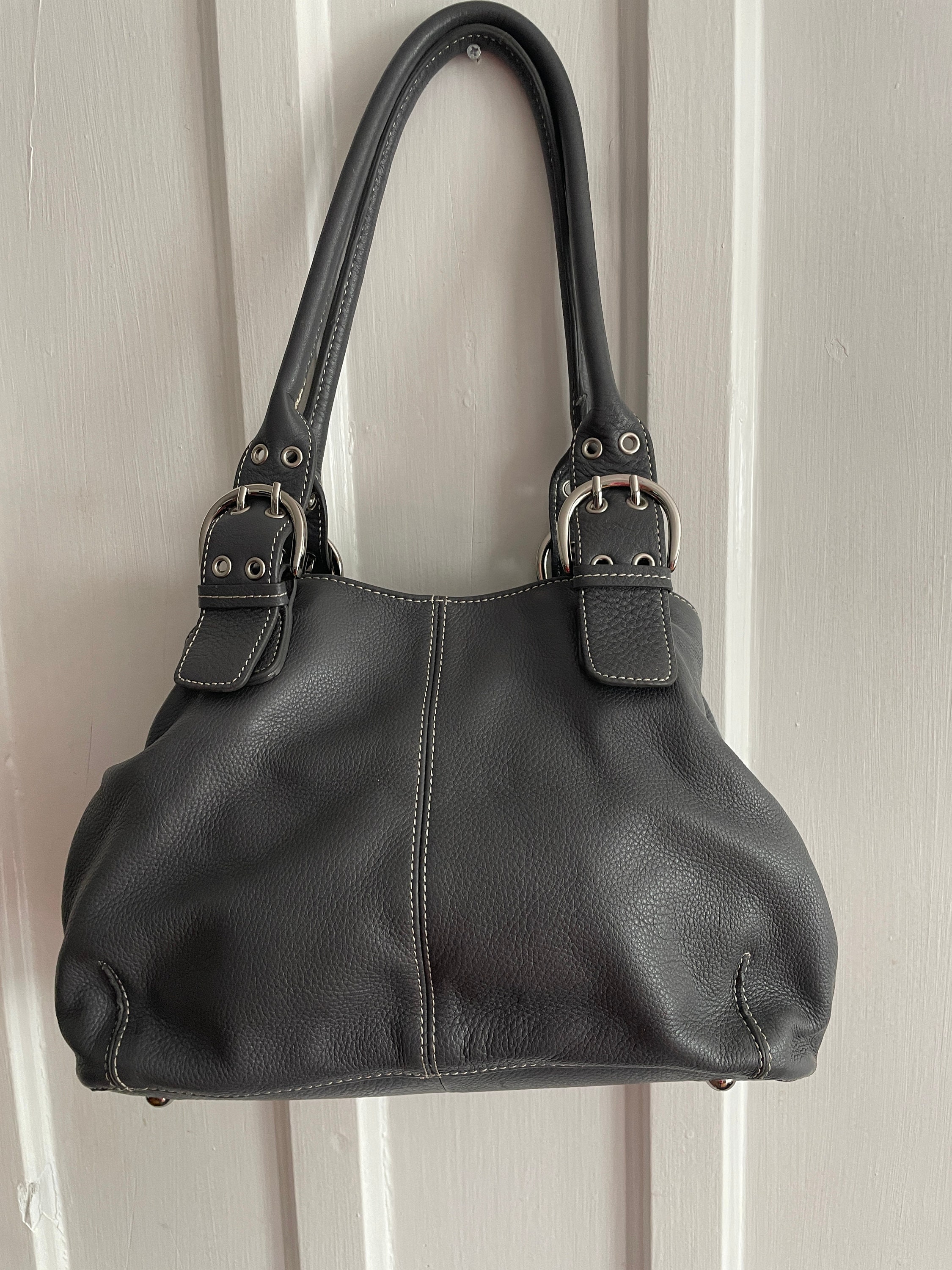 Tignanello Gray Pebbled Leather Bucket Bag Etsy Australia