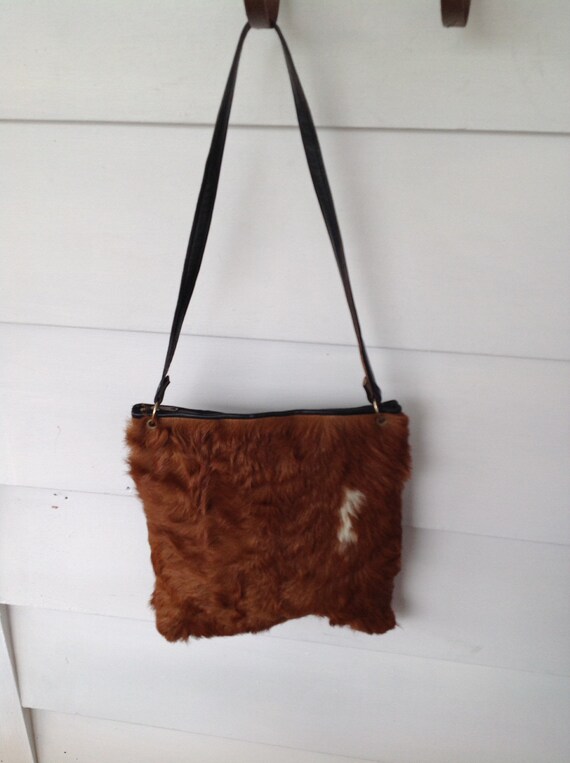 Vintage Brown Curly Fur Leather Shoulder Handbag - image 7